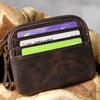 Retro High Quality Handmade Crazy Horse Leather Mens Designer Wallet Slim Zipper Keys Credit Cards Holders Pocket Coin Holder Small Pouches