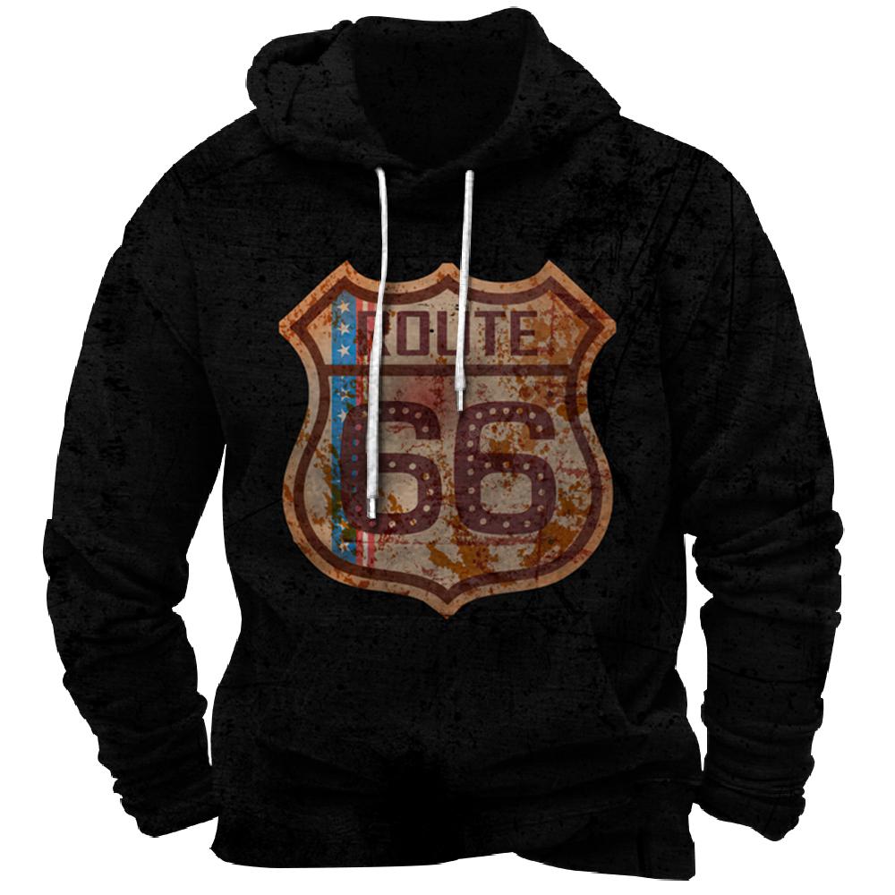 Винтажное худи Route 66 3D-принт Толстовки Модные толстовки Свитшоты Для мальчика Женская Мужские спортивные костюмы Мужская Женская Одежда толстовки