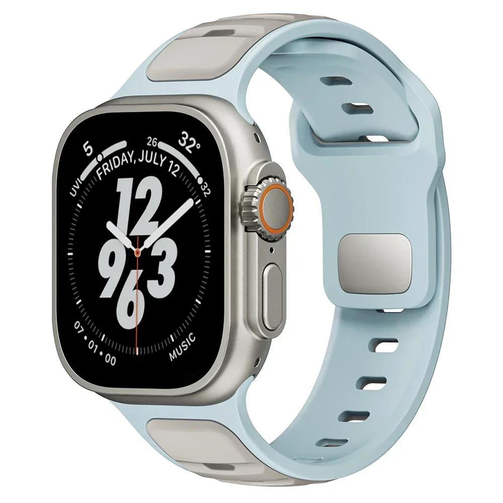 Силиконовый ремешок для Apple Watch 49 мм 46 мм 45 мм 44 мм 42 мм 41 мм 40 мм, мужской спортивный ремешок для iWatch Series 10 9 8 7 6 5 4 Se Ultra 1 2