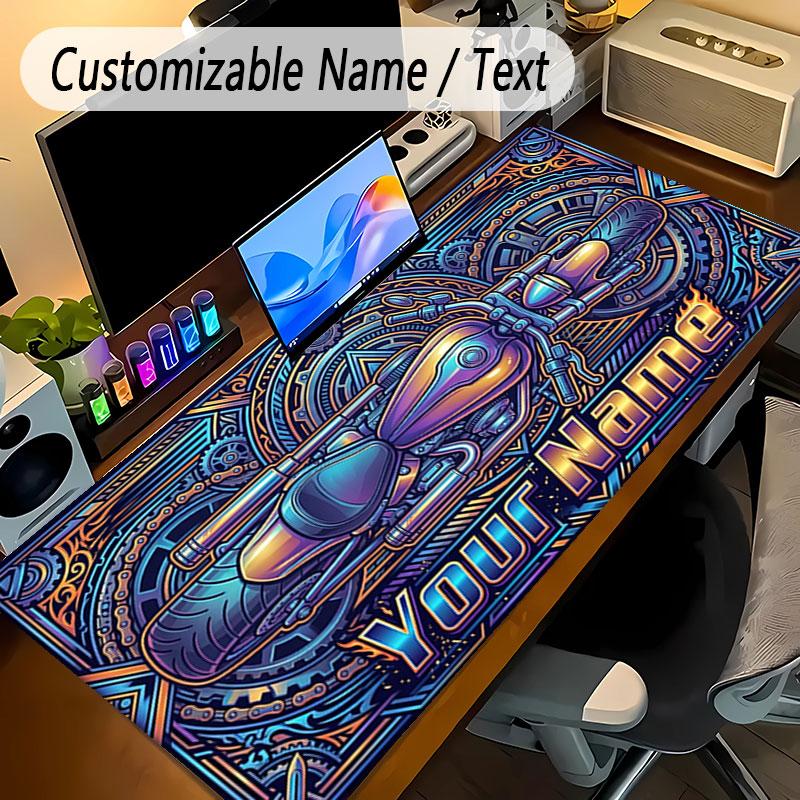 Motorcycle Biker Theme Personalized Mouse Pad Custom Name Text Non Slip Desk Pad For Laptop Office Desktop