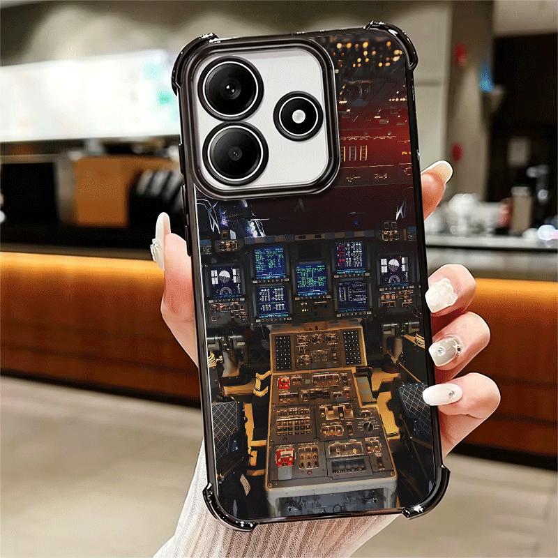 Aviation Aeroplane Pilot Cockpit Plating Phone Case For Xiaomi Redmi Note 14 15 Pro Plus 13 12 11 11S 11T 10 9S 9 5G Anti-Fall A