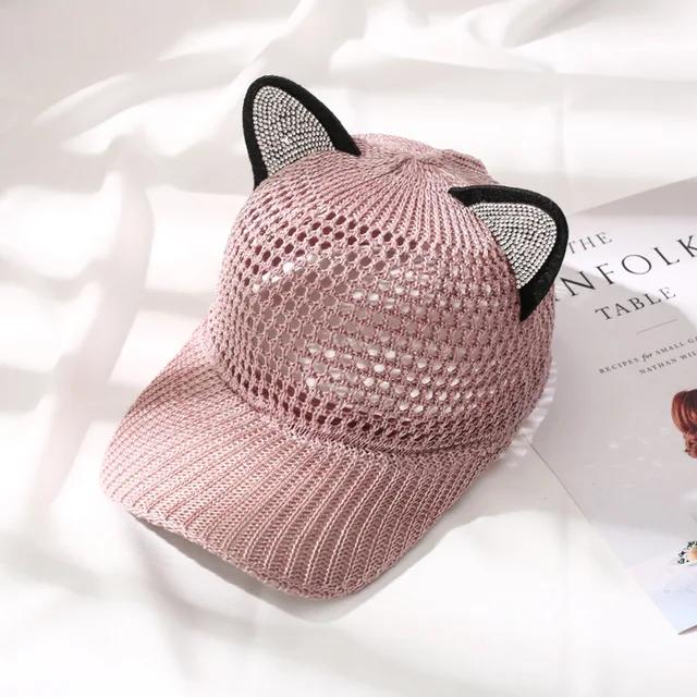 Шляпа с открытым дышащим язычком, кепка с симпатичными кошачьими ушками, кепка-бейсболка для женщин, тонкая белая кепка на весну и лето