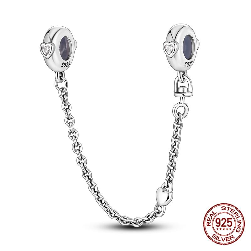 Original 100% 925 Silver Star Moon Safety Chain Fit 925 Original Bracelet & 3mm Bracelet DIY Jewelry Making Women Gift