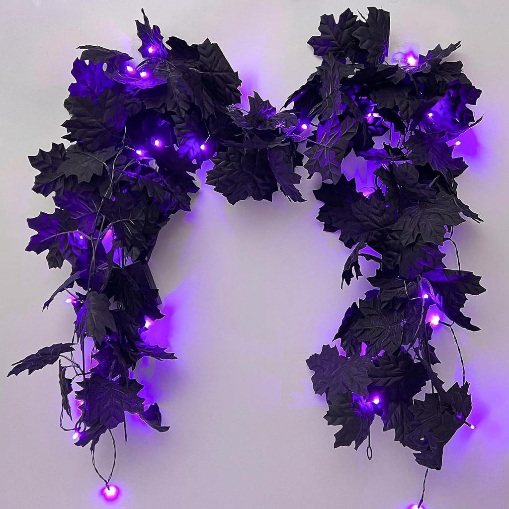 Artificial Maple Garland Lighted Fake Fall Leaves Faux Plastic Plant For Indoor Home Wedding Garden Hotel  Wall Decoration