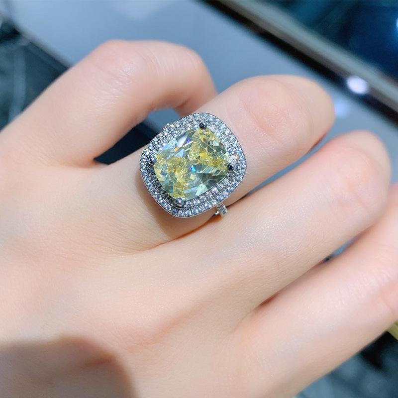 Кольцо с розовым цирконием, микробриллиантовое квадратное кольцо с большим цирконием, цветное драгоценное кристаллическое кольцо с розовым бриллиантом, желтое бриллиантовое ювелирное изделие