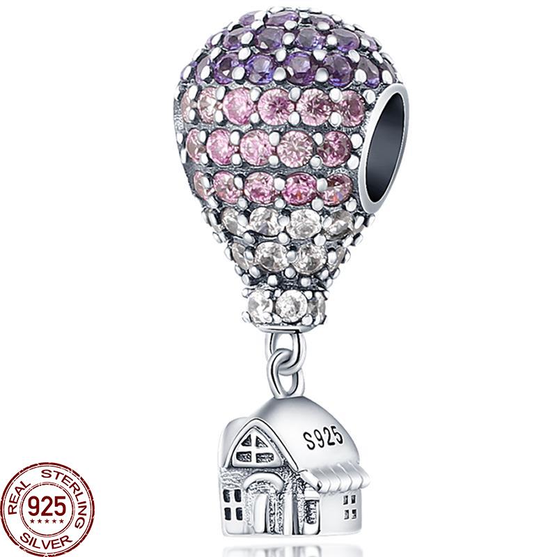 Красочные воздушные шары бусины для женщин 925 серебряный самолет дом подвеска браслет ожерелье DIY ювелирные изделия маркировка