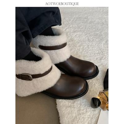 Женские легкие зимние термоизоляционные меховые сноубутсы на толстой подошве, нескользящие, с амортизацией, для повседневной носки, спортивные, хлопковые ботинки