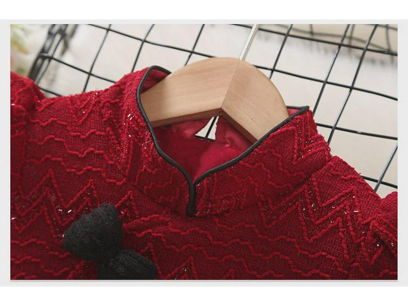 Платье принцессы из красного бархата «Чонсам» для девочек — в стиле ретро к китайскому Новому году