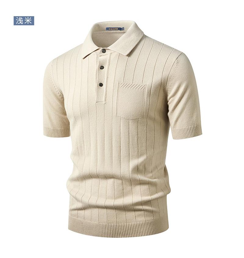 Gentleman's Vertical Bar Slim Fit Knitted Polo Shirt for Men