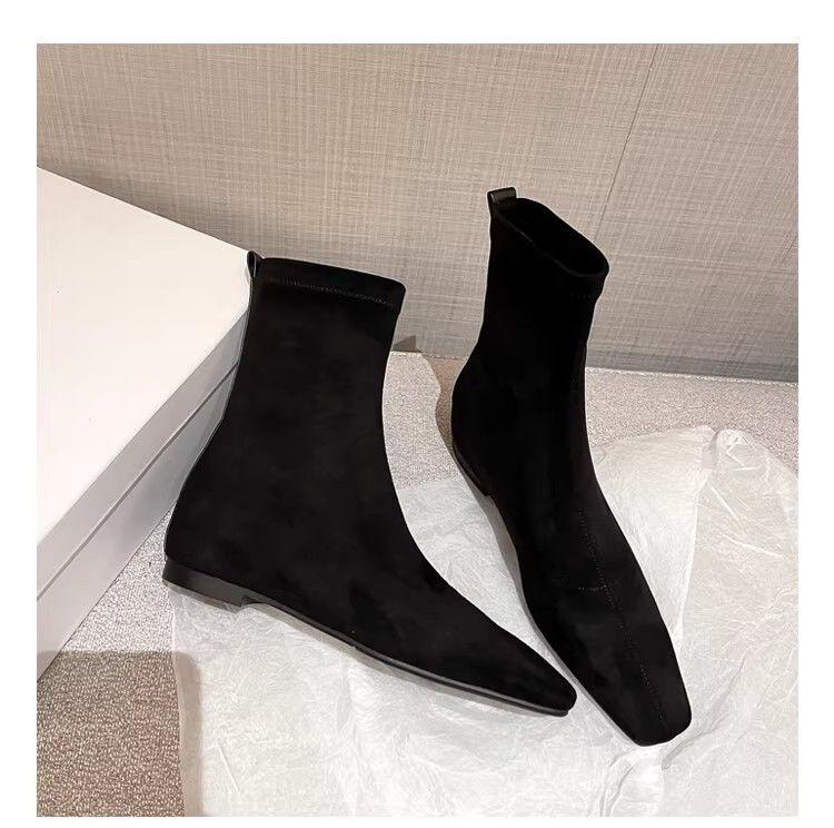 Ботильоны на плоской подошве, замшевые теплые высокие сапоги с квадратным носком, женская обувь, зимняя брендовая повседневная обувь 2025 года, трендовые зимние сапоги на низком каблуке Mujer Zapatos