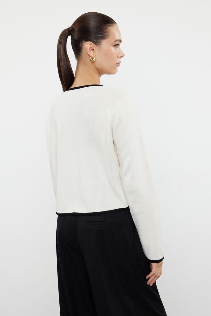 Женский элегантный кардиган с черной лентой и бантом, укороченная куртка с детальным рисунком, трикотажный кардиган