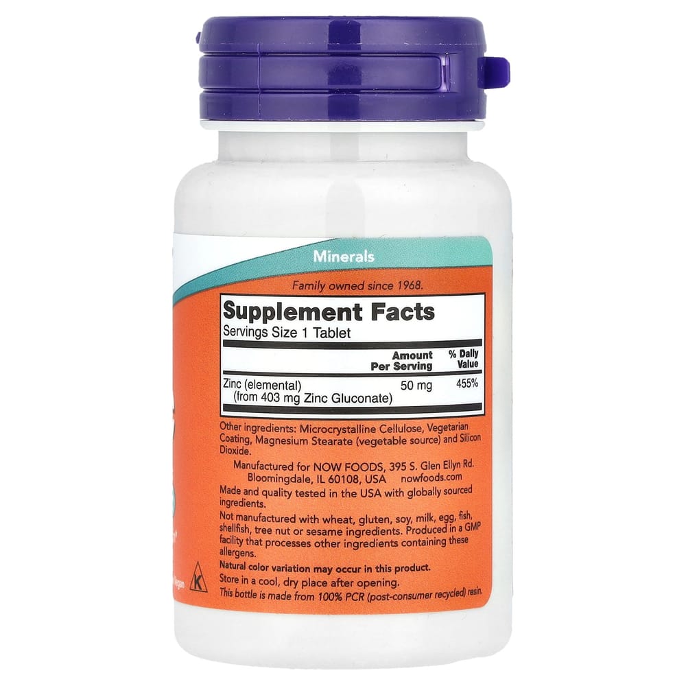 NOW Foods Zinc 50mg, 100 Tablets