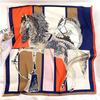  New Print Silk Square Scarf Women Soft Satin Horse Hairband Neckerchief Office Hijab Headband Foulard Bag Ribbons Gift