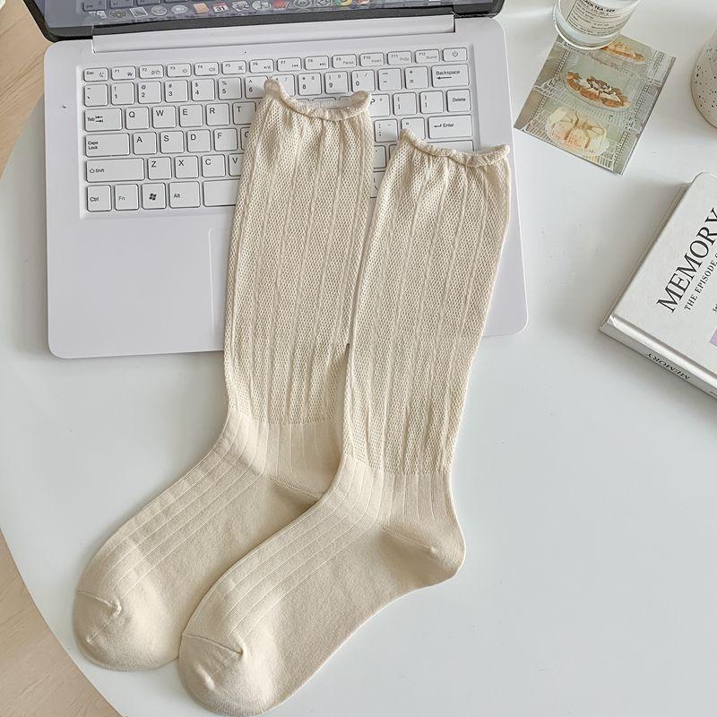 Полые женские носки, хлопковые бархатные мягкие летние тонкие дышащие длинные носки в японском стиле, милые кавайные носки принцессы Харадзюку