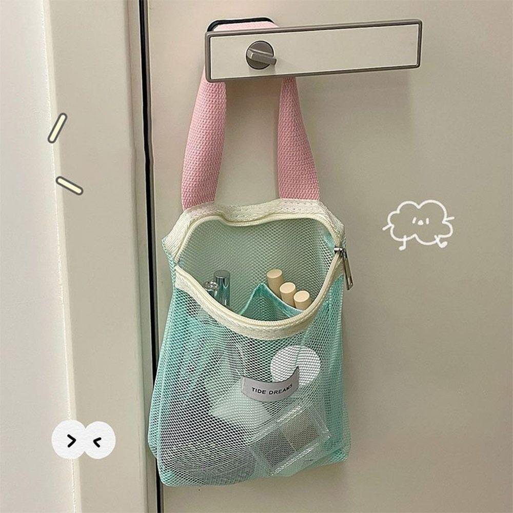 Portable Mesh Toiletry Bag Transparent Makeup Bag Dopamine Beach Bag