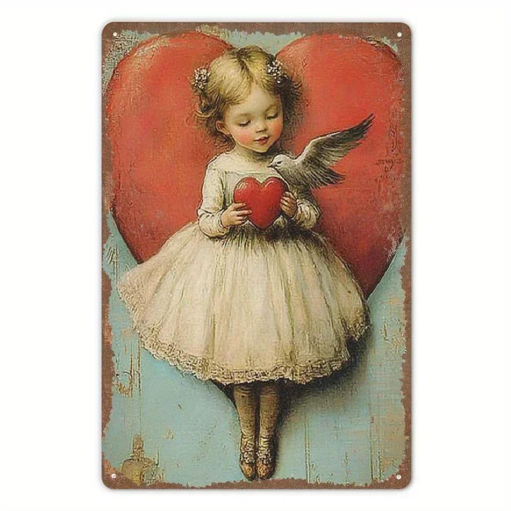 2D Жестяная банка с росписью Ангел CUPIDART День святого Валентина Декоративная табличка Предварительно просверленная Подвеска на стену Металлическое жестяное искусство