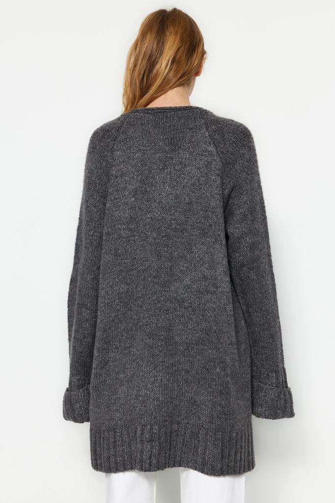 Women's Fashionable Stylish Cardigan Black Wide Fit Soft Textured Knitwear Cardigan