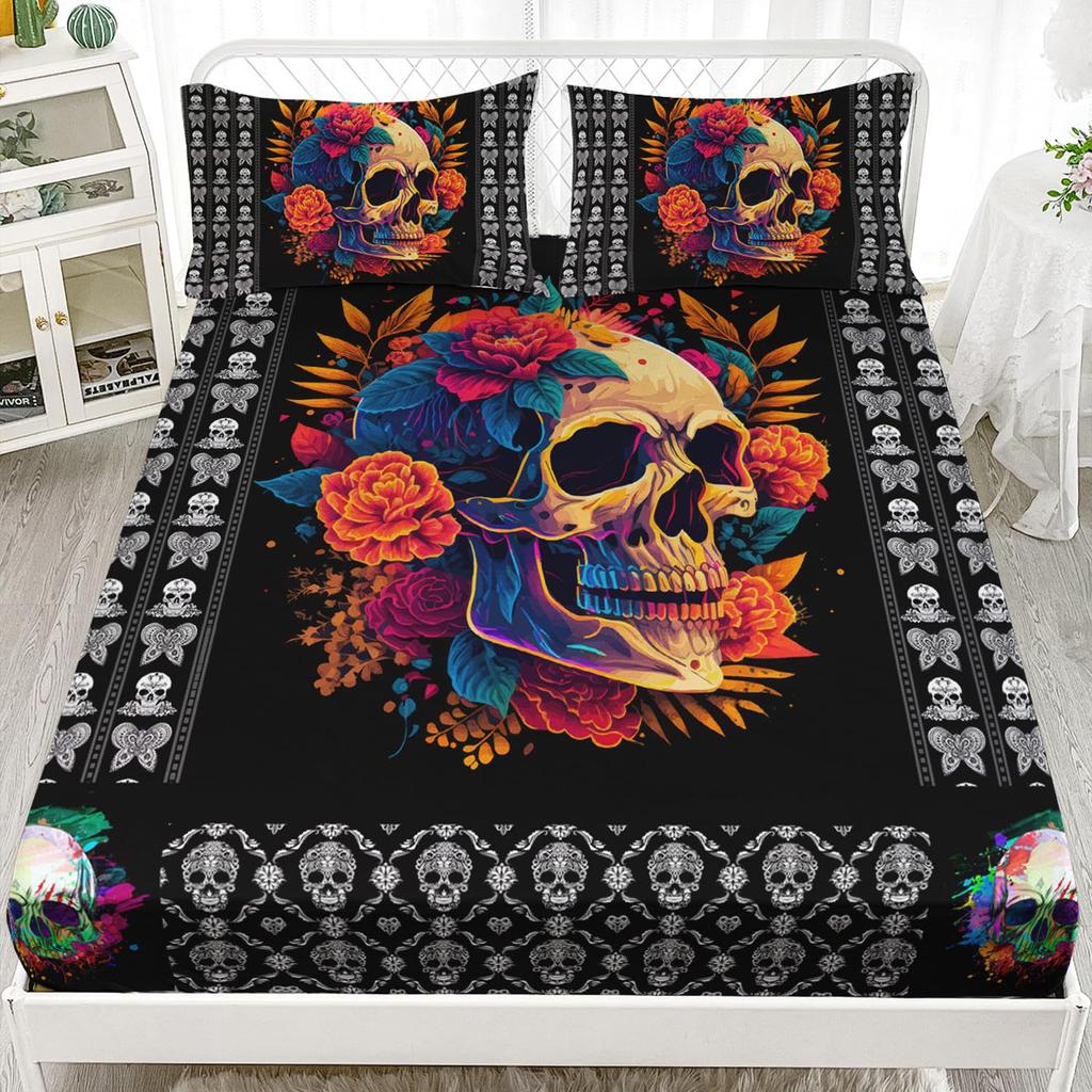 Butterfly Skull Personalized Pattern Mattress Three-Piece Digital Printing Bedding Set Children Adult