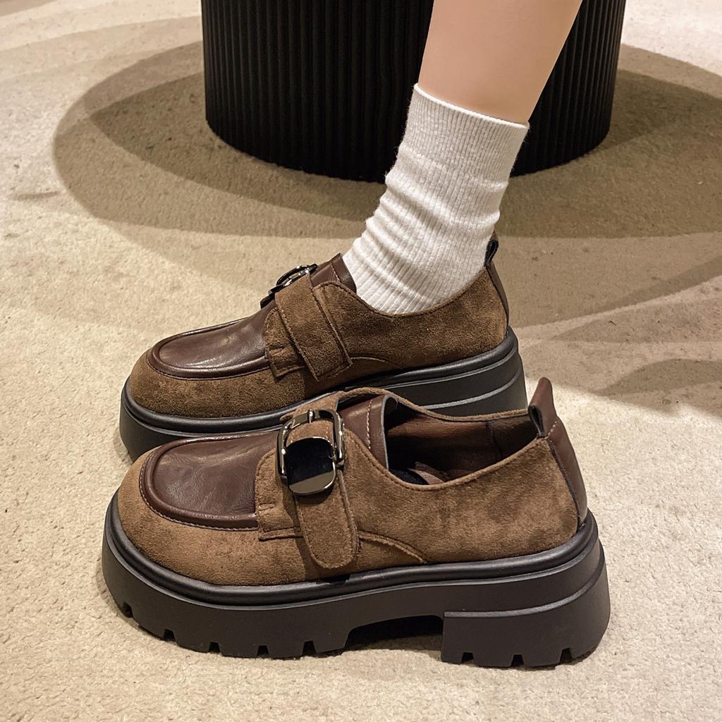 British Style Heightened Platform Small Leather Shoes Women's 2025 Autumn New Versatile Thick-heeled Single Shoes One-pedal Loafers