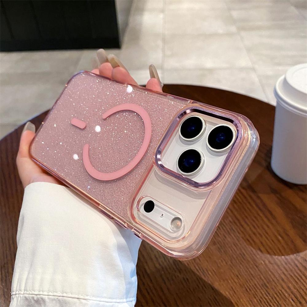 Bling Glitter For Magsafe Wireless Charge Magnetic Case For iPhone 17 16 15 14 13 12 11 Pro Max Plus Clear Acrylic Cover