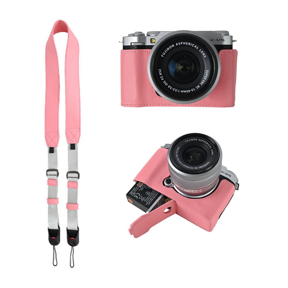 Получехол для камеры из ПУ кожи с принтом пальм для Fujifilm XM5 Fuji X-M5, крышка с отверстием для батарейного отсека снизу, со шнурком