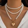 Fashionable And Versatile Vintage Necklace With Heart-shaped Pendant, Multi-layered Pearl Necklace For Women