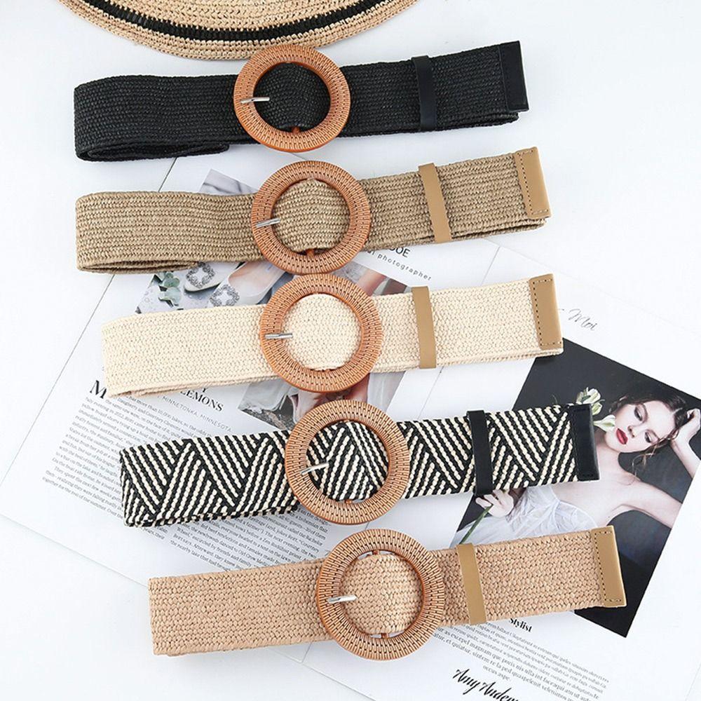 Summer Elastic Casual Wide Waist Belt Straw Belt Braided Waistbelt