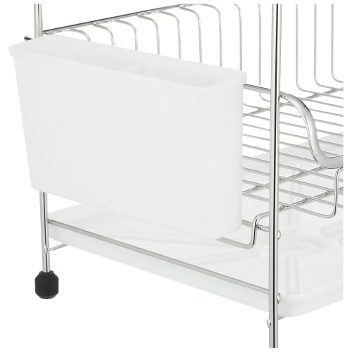 Iris Plaza Tension Mount Dish Drainer, Over-the-Sink Basket, Stainless Steel, 2-Tier, Slim Size, White, Space-Saving, Tension Mount Dish Drainer (SSDD