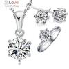 Bridal Jewelry Sets For Women Accessory Cubic Zircon Crystal Necklace Rings Stud Earrings Set Gift