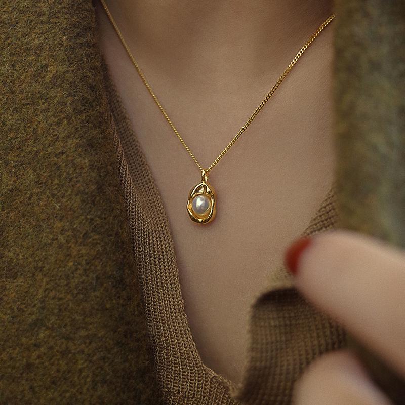Ramos collier à pendentif en forme de goutte de perle naturelle, élégant, breloque, plaqué or , chaîne délicate, à la mode, cade
