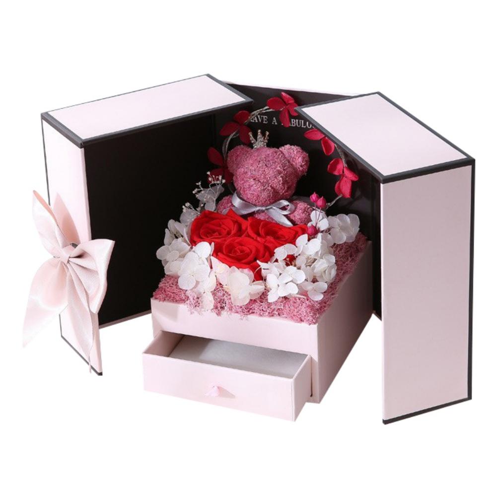 Romantic Rose and Cute Bear Decorative Gift Box Luxury Jewelry Box Valentine's Day Mother's Day Birthday Anniversary Gift Box