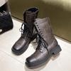 Ретро-ботинки для байкеров со шнуровкой длиной до середины голени, женские зимние модные ботинки на толстой платформе с квадратным носком и боковой молнией