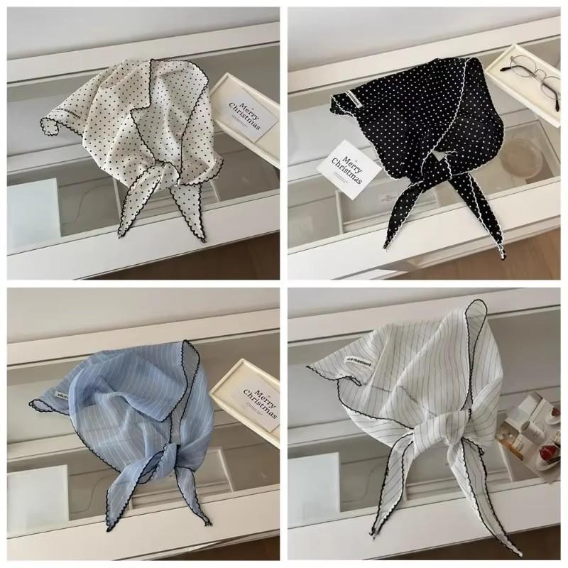 Korean Sweet Neckerchief Polka Dot Headband Turban Fashion Fresh Small Scarf Thin Striped Triangular Hair Band Girls Headscarf