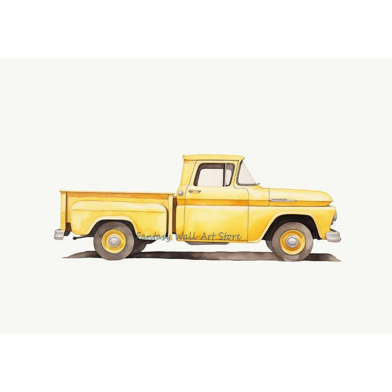 Зеленый Желтый Принты Классических Автомобилей Вертикальный Постер Автомобиль Печать на Холсте Декор Комнаты Мальчика Шалфейно-зеленый Декор Искусство Классические Автомобили Декор Детской Комнаты