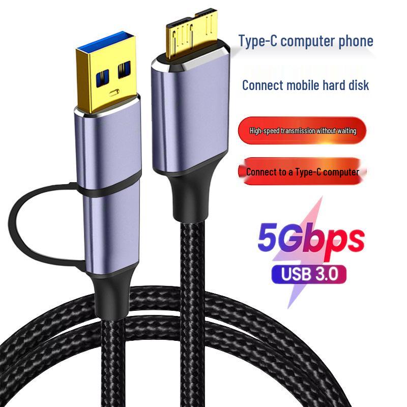 Type-C to Micro-B Multi-Function Data Cable for Mobile and Computer Connection