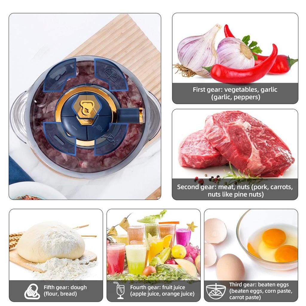 5L Capacity Meat Grinder 5 Speeds Stainless Steel Electric Meat Chopper 500W High Power Multifunctional Household Food Processor for Kitchen