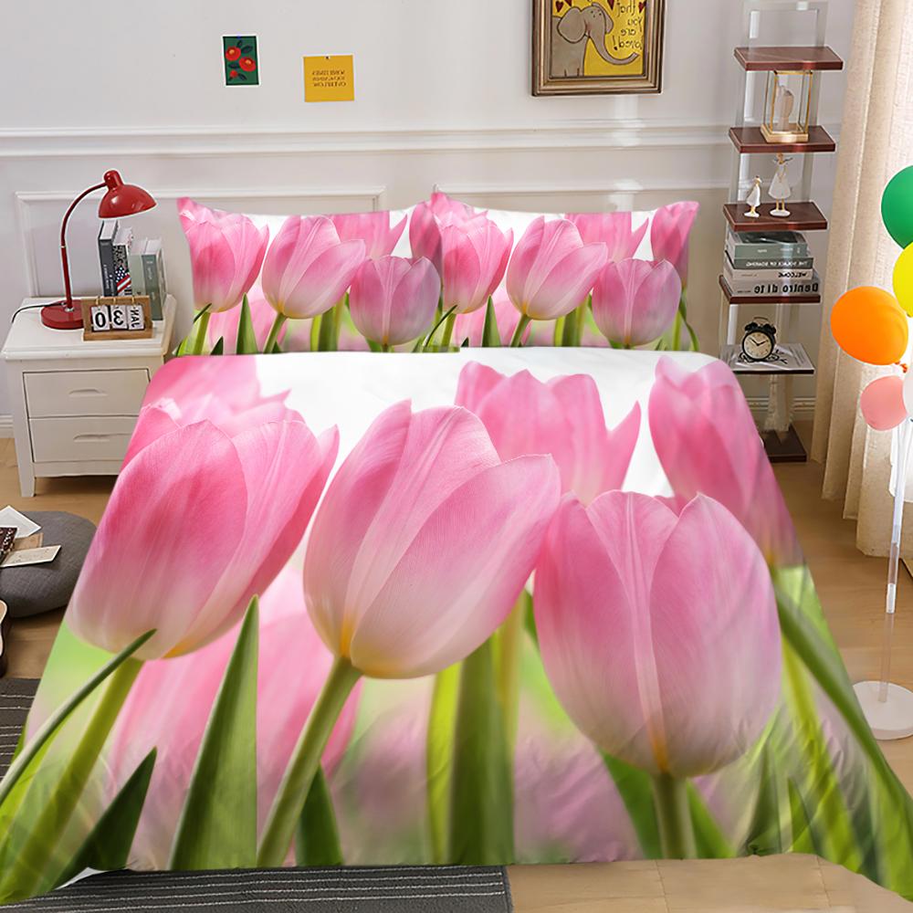 3D комплект постельного белья с цветами, тюльпан, пододеяльник, наволочка, двуспальная кровать, полноразмерное покрывало, моющаяся молния, удобное украшение для дома