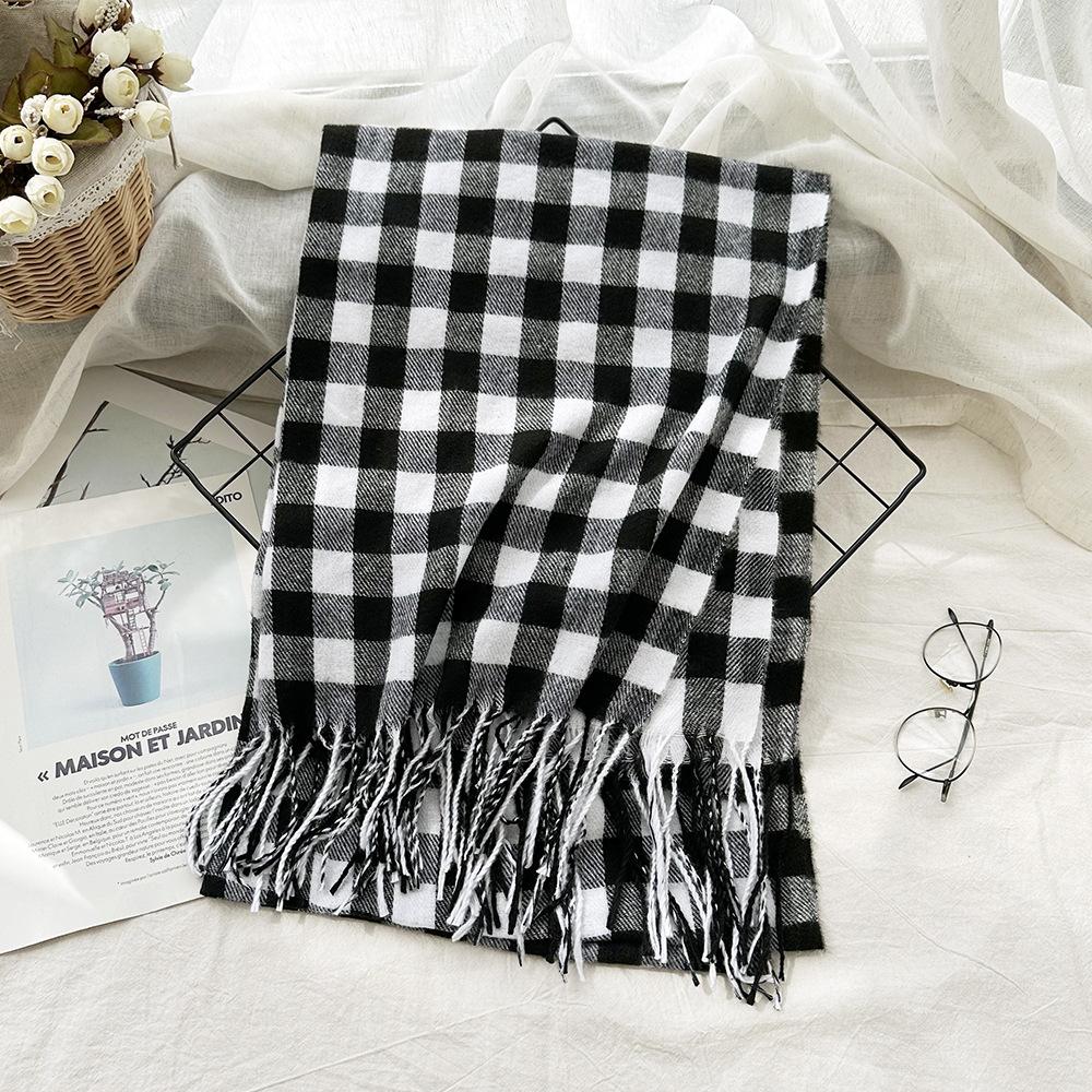 Plaid Imitation Cashmere Winter Scarf Fashionable and Warm Office Shawl for Women with Short Beards