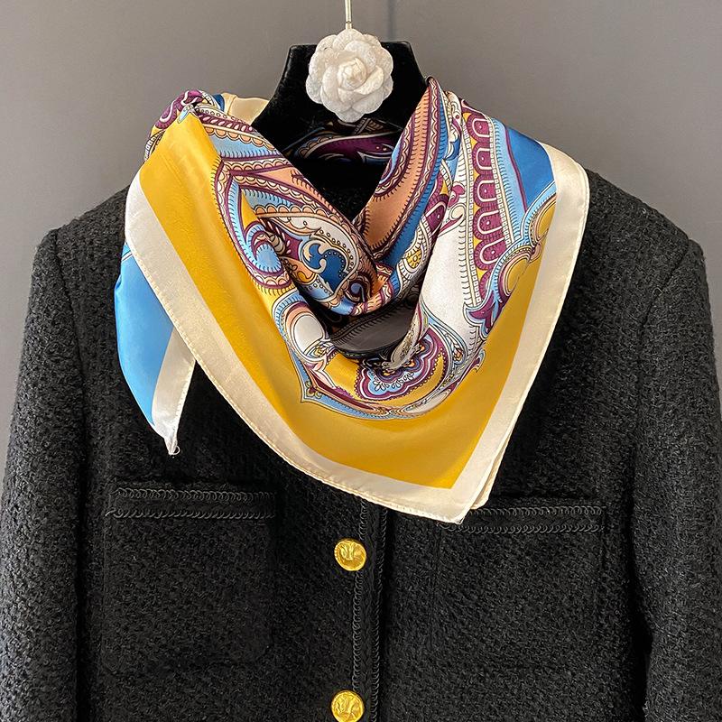 Шелковый шарф женский осенне-зимний маленький квадратный шарф с принтом повязка для волос