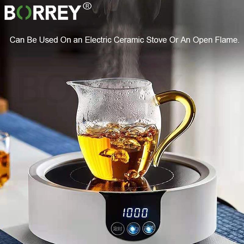 BORREY 300ML Glass Teapot Fair Cup Cha Hai Heat-resisting Glass Teacup Mug With Handle Gongdao Cup Tea Ceremony Cup Puer Kettle