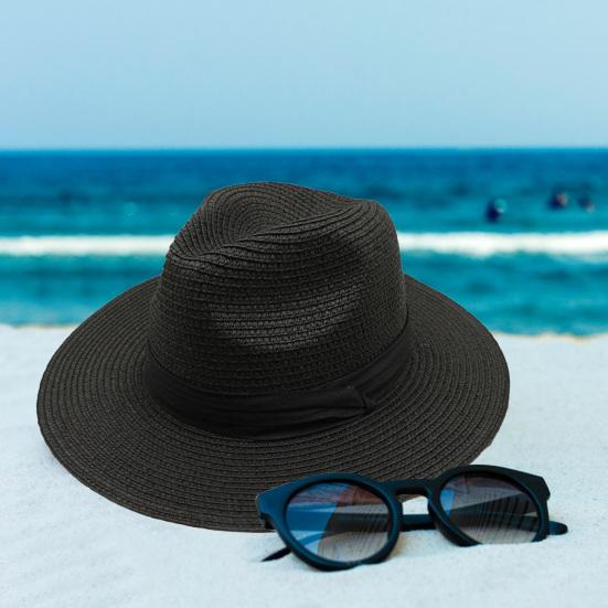 Beach Straw Hat Solid Color Wide Brim Sunshade Anti-UV Breathable Foldable Color Matching Summer Vacation Sun Cap Unisex Travel Hat