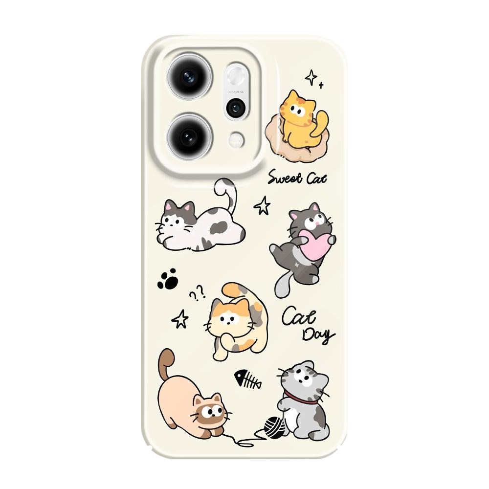 Чехол для телефона Happy Cat для OPPO Reno 14 14F 13 13F 12 12F 11 11F 10 8 8Z 8T 7 7Z Pro 4G 5G Пленка Жесткая Крышка
