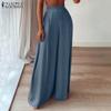 Women Casual Back Elastic Waist Loose Wide Leg Pants