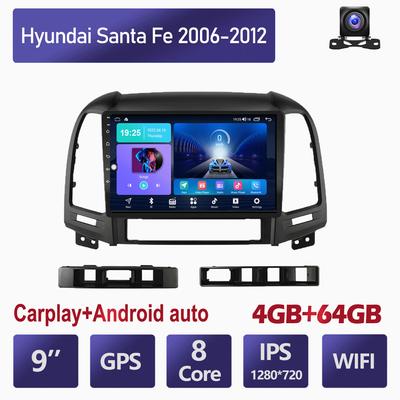 Автомобильный радиоприемник Carplay с Android Carplay, мультимедийный видеоплеер, навигация, GPS для Hyundai Santa Fe 2006-2012, 2din головное устройство, 4 + 64 ГБ