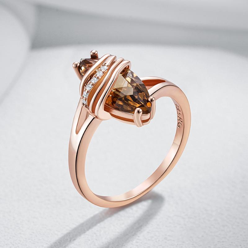 Модное коричневое кольцо винтажного стиля с натуральным цирконом для женщин, уникальная геометрия, цвет розового золота, высокое качество, повседневные украшения