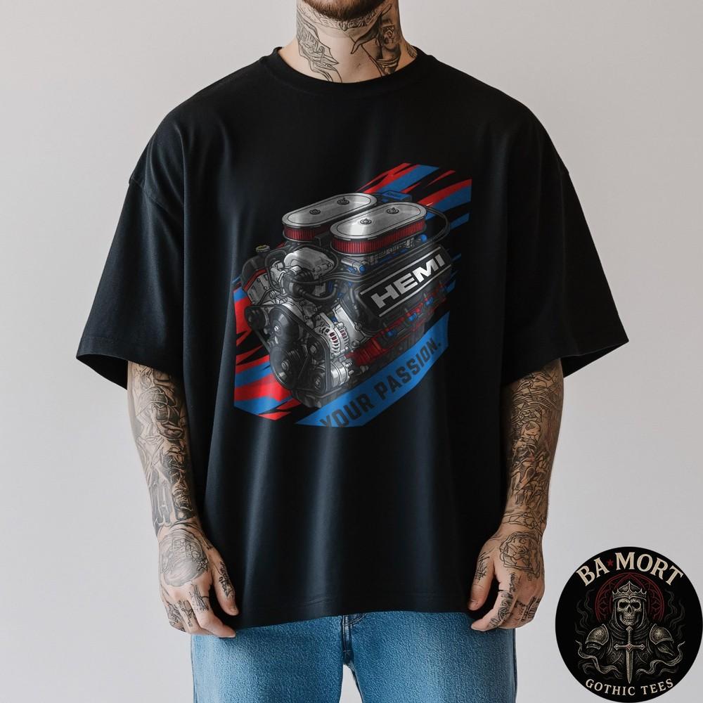 HEMI Men TShirt Mopar Fuel Your Passion Engine Graphic Crew Neck Tee Unisex T-Shirt