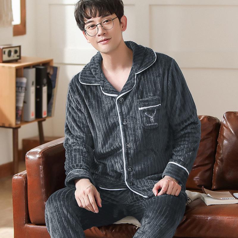 Winter New Men Can Wear Pajamas Coral Fleece Pajamas Men'S Thickened Flannel Loungewear