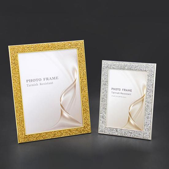 5/6/7-дюймовая фоторамка с блестящим краем со стразами, гальваническим покрытием из нержавеющей стали, противоскользящая, роскошная, продолговатая, с блестками, настенное крепление, настольный дисплей