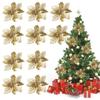 10PCS Christmas Glitter Poinsettia Flowers Christmas Decoration Reusable Artificial Flowers