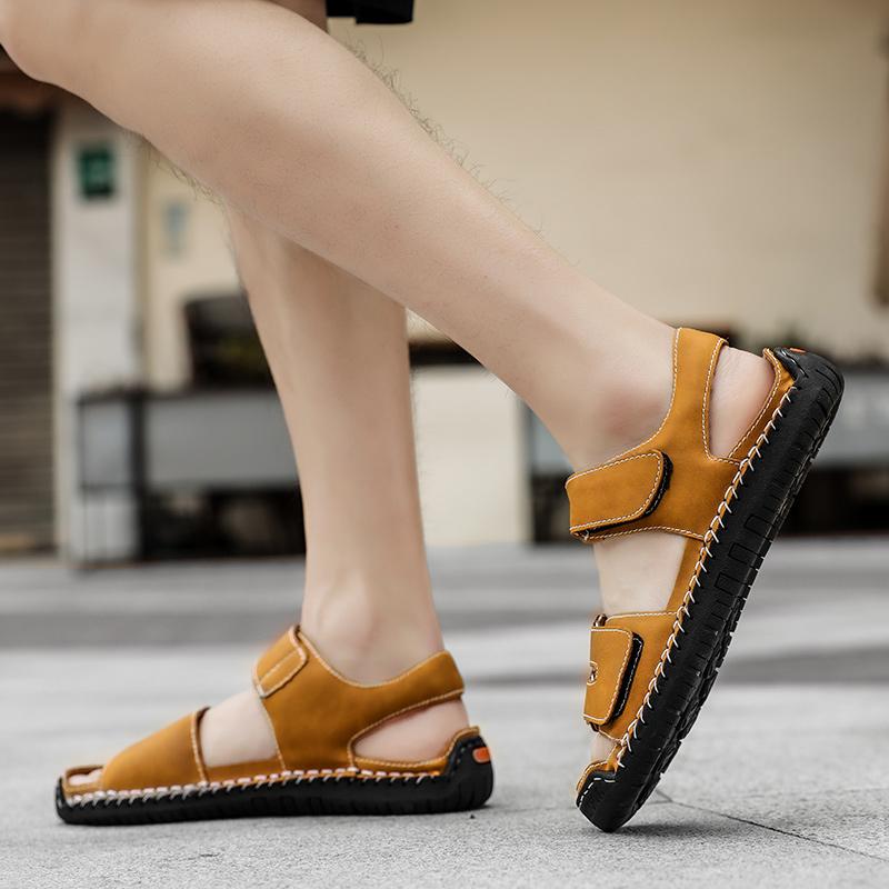 Men Sandals Black Leather Gladiator Sandals Outdoor Summer Roman Sandals for Men Beach Shoes Plus Size